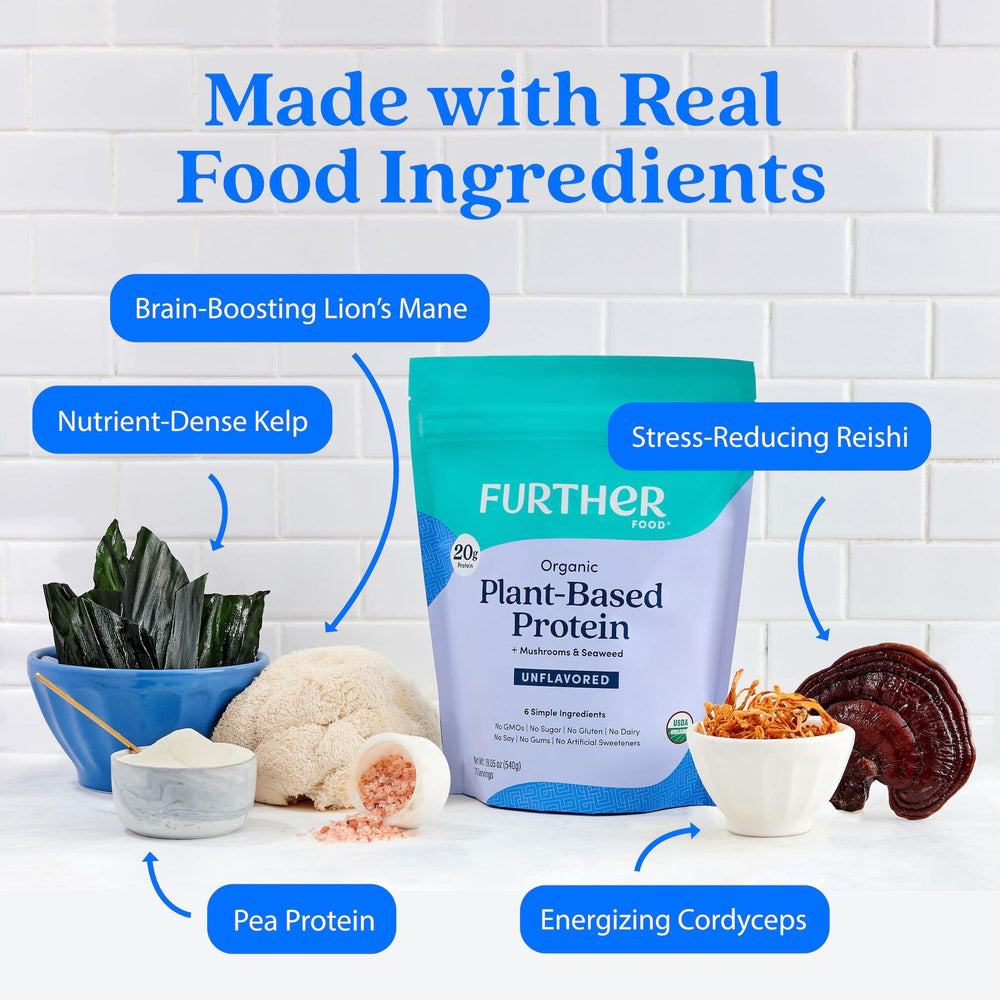 Further Food protein powder scoop close-up for quick, customizable shakes