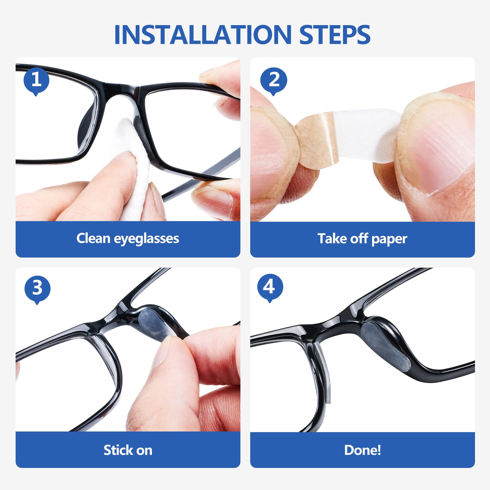 Adhesive backing on nose pads for secure attachment