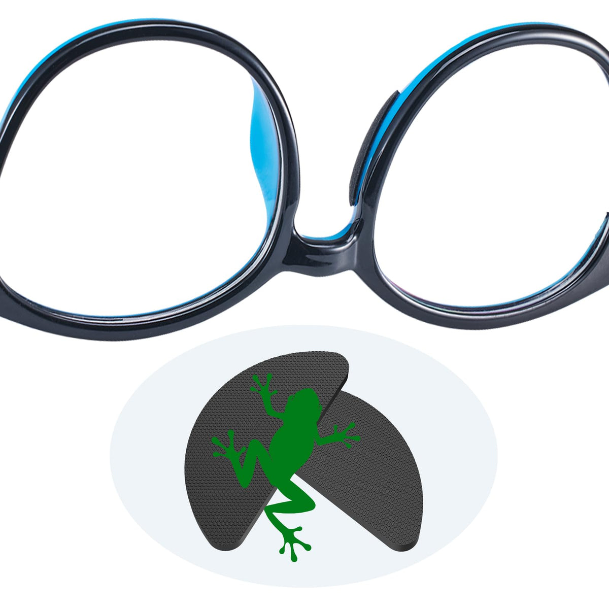 Close-up of Fusanwin eyeglass nose pads with frog-inspired microfibers