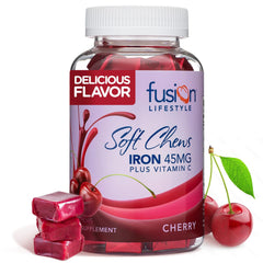 Product front view of Fusion Lifestyle Cherry iron chewables