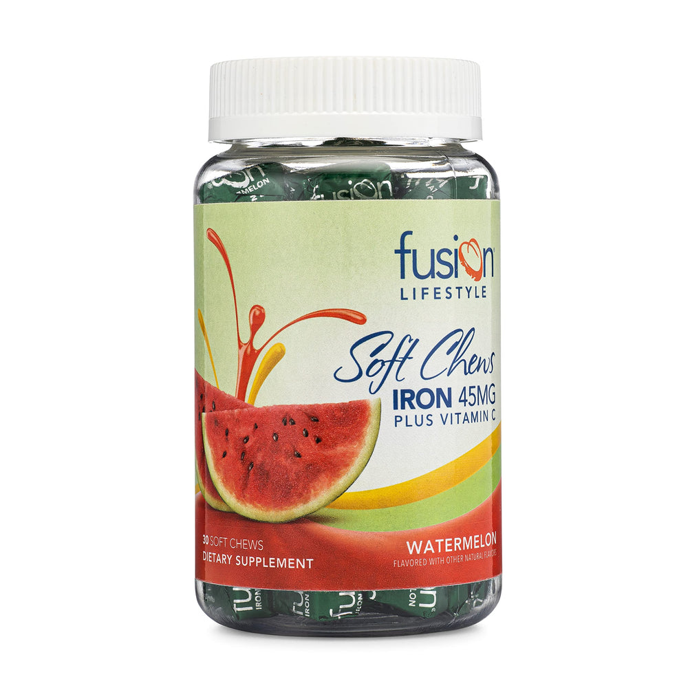 Fusion Lifestyle Iron Soft Chews – Watermelon flavor, 30-count bottle
