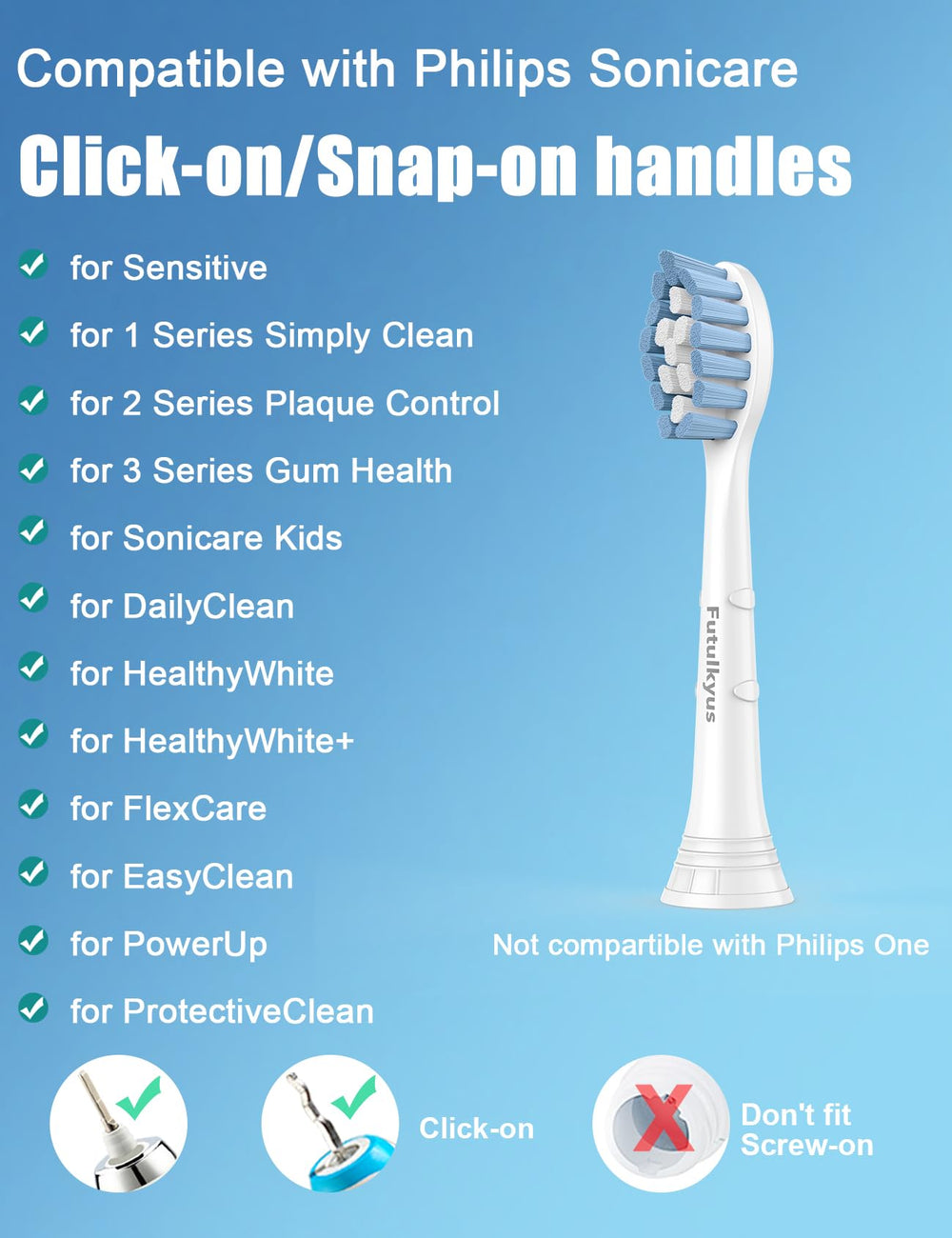 Eight white FutulkyUs sensitive replacement toothbrush heads - image 2