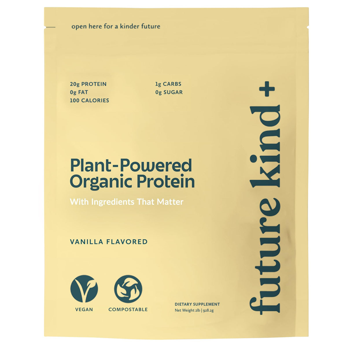 Future Kind vegan protein powder vanilla bottle shows premium, protein-packed workout option