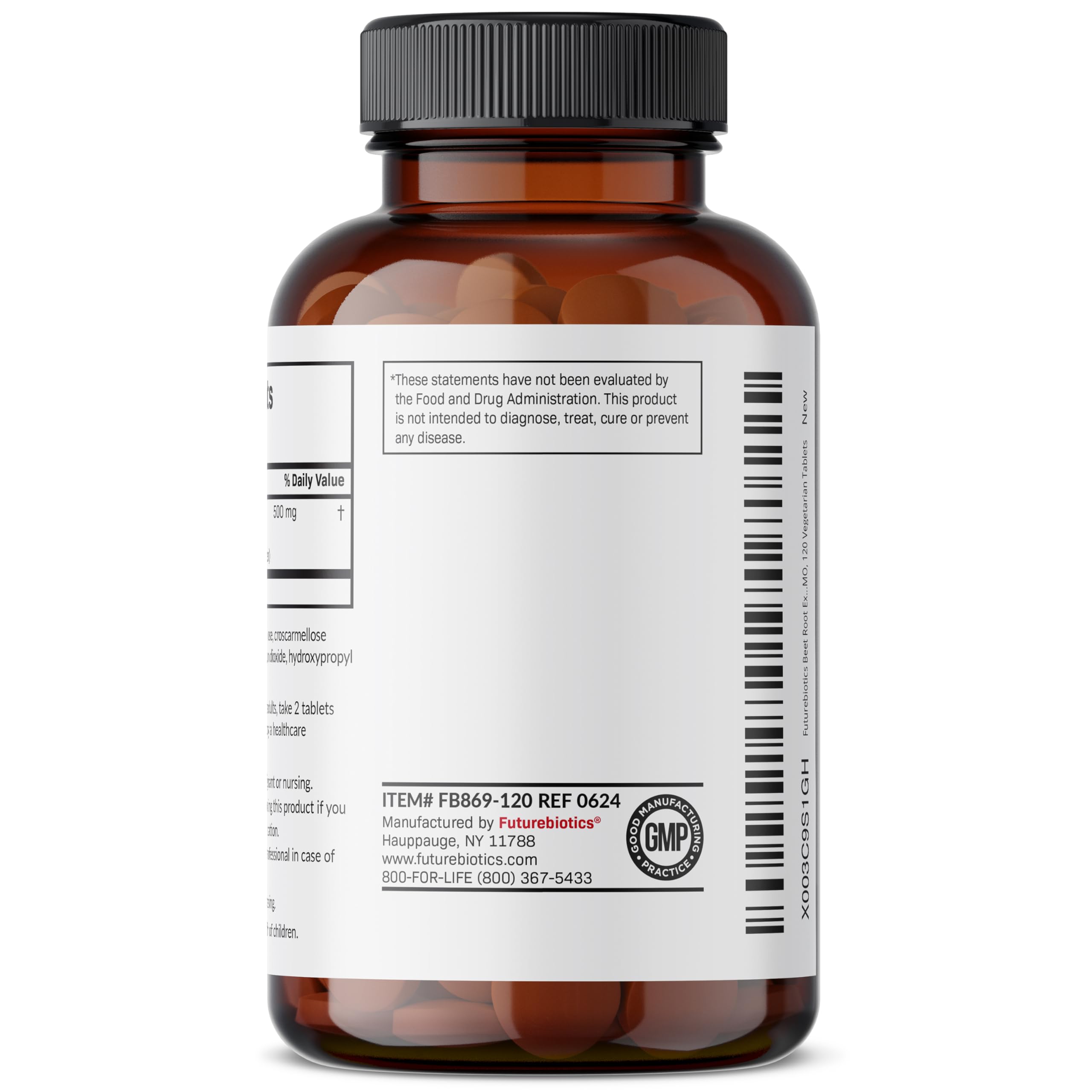 Futurebiotics Beet Root Extra Strength cGMP facility sign signifies quality controls.
