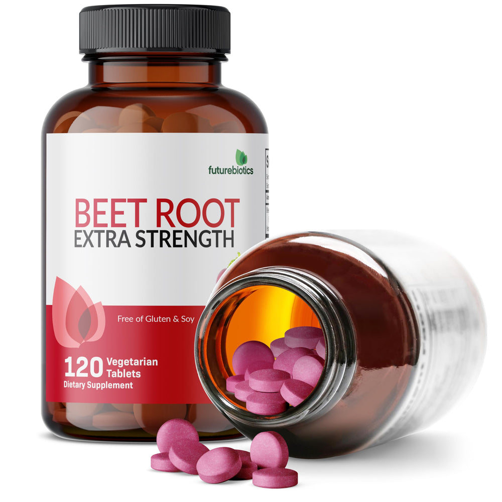 Futurebiotics Beet Root Extra Strength vegan symbol emphasizes plant-based formula.