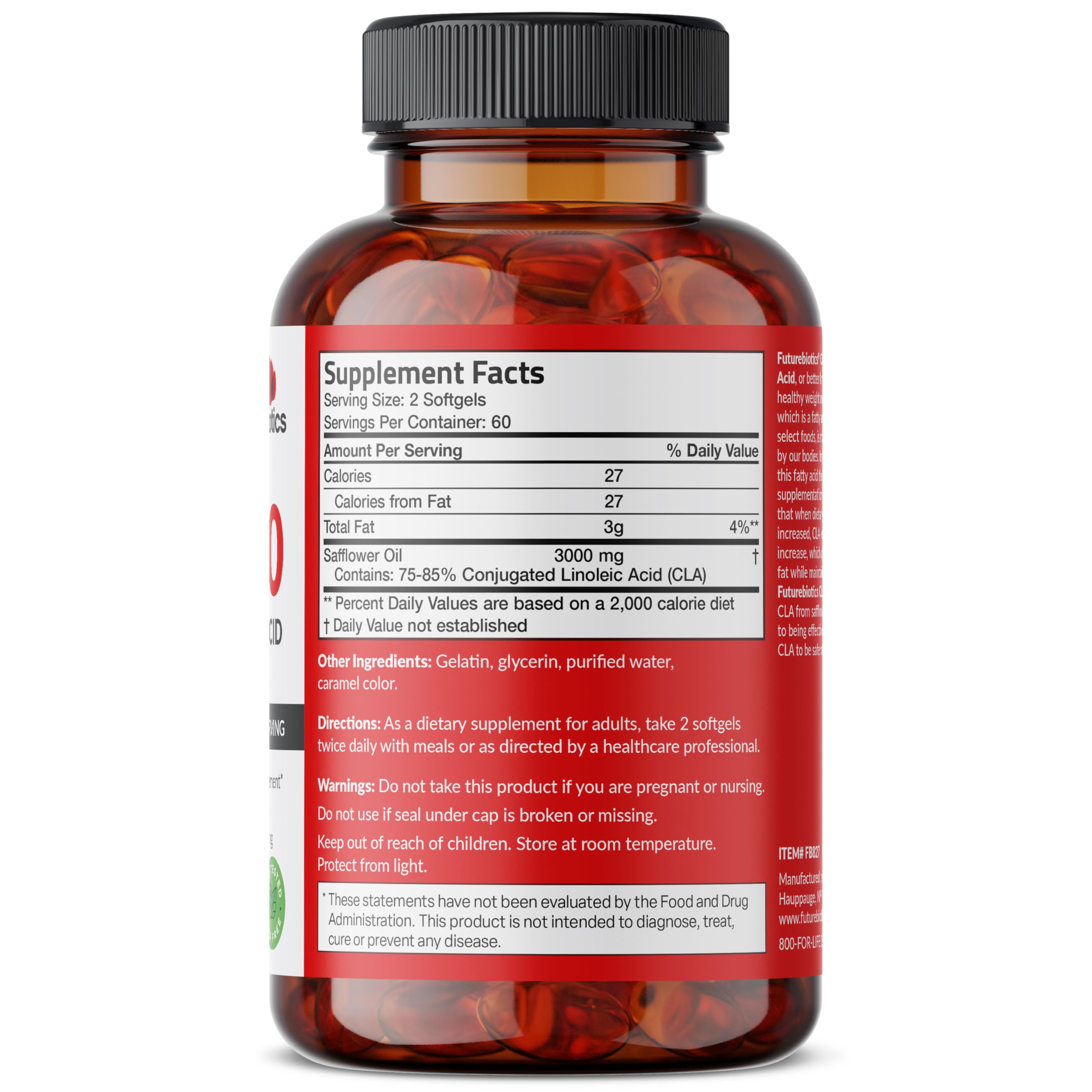 Active CLA 3000 formula label showing 2250 mg per 2 softgels