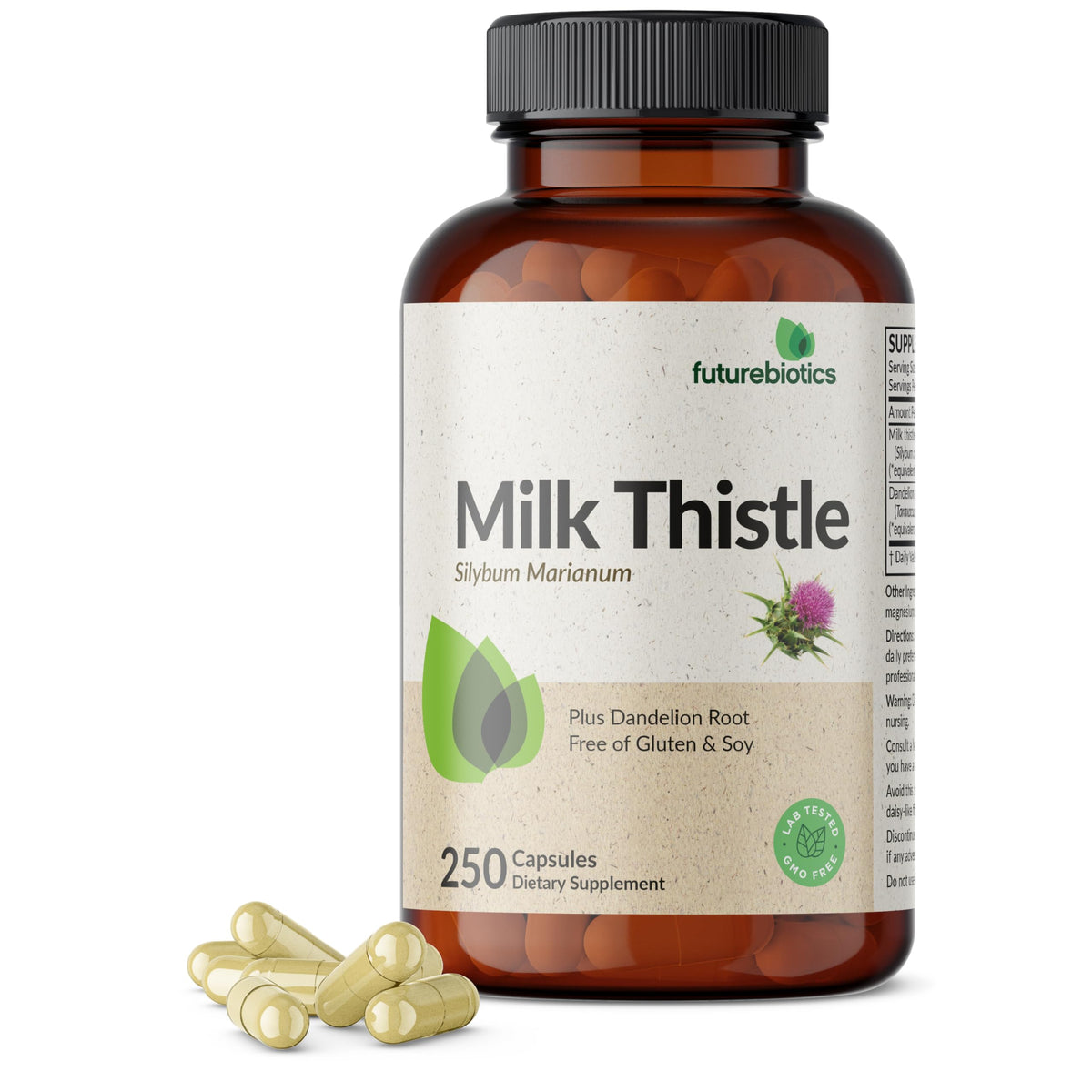 Futurebiotics Milk Thistle Silymarin Marianum & Dandelion Root Liver Health 250 Capsules bottle