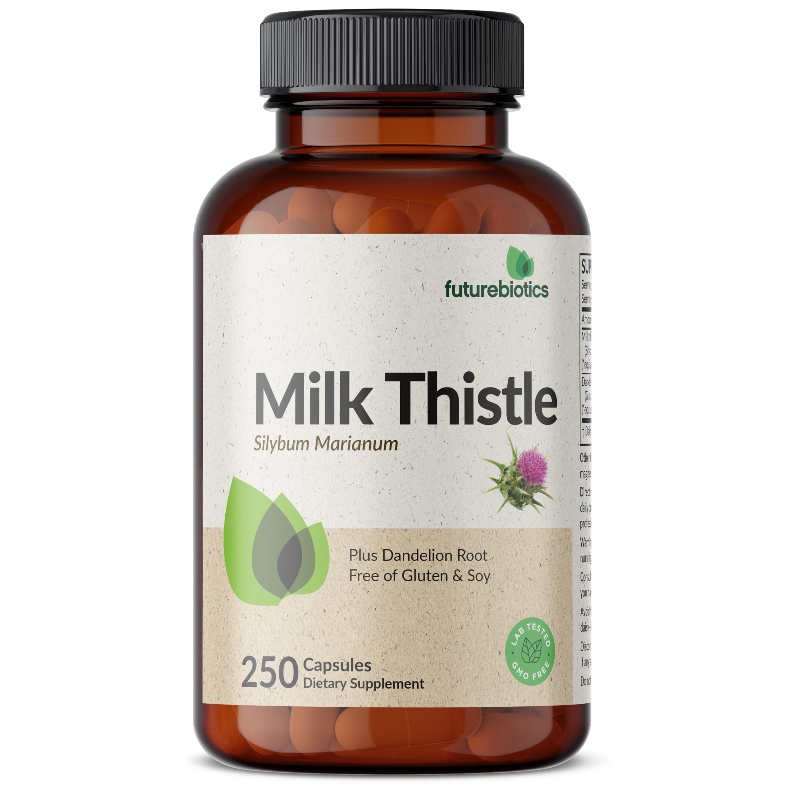 Label of Futurebiotics Milk Thistle Silymarin Marianum & Dandelion Root product