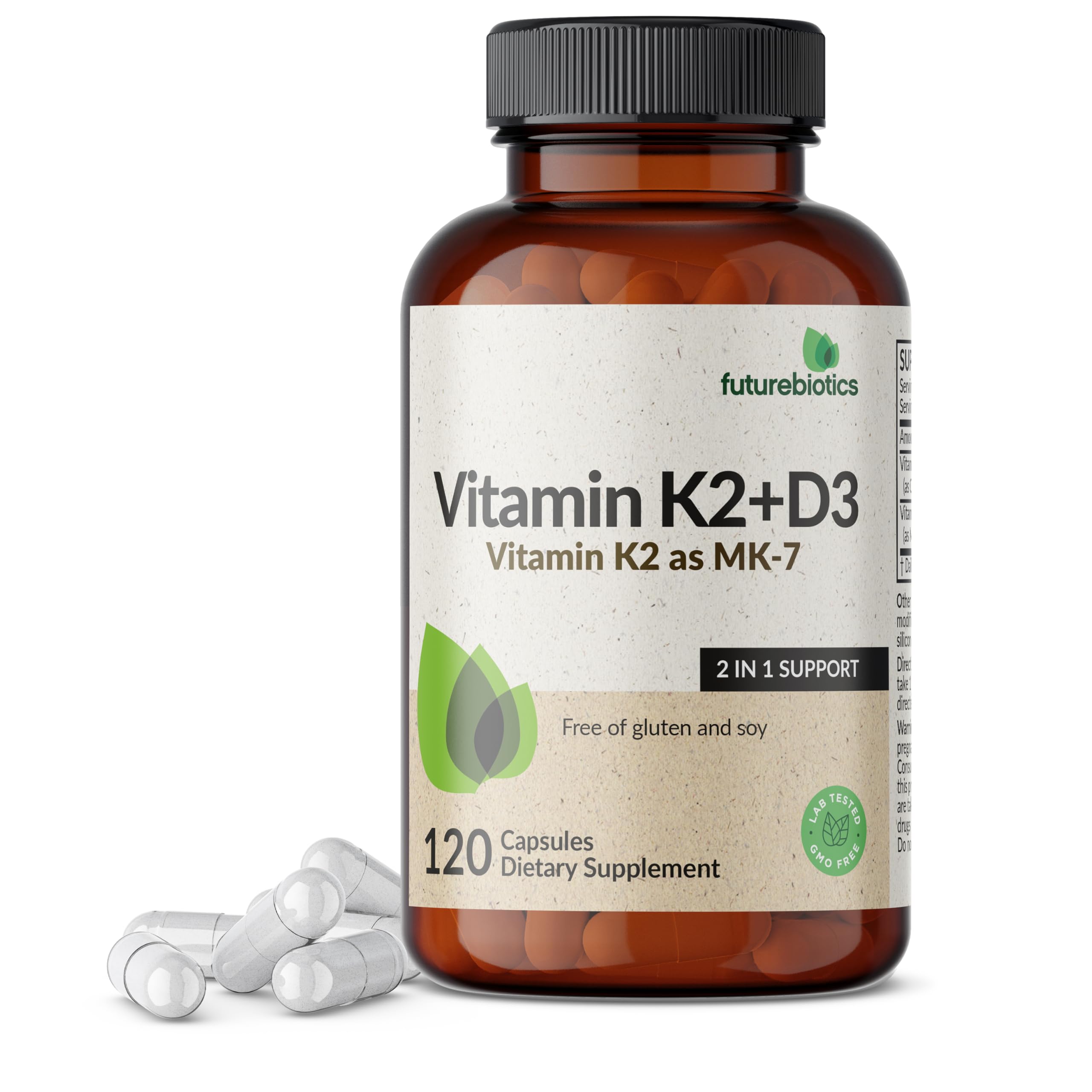 Bottle of Futurebiotics Vitamin K2 MK-7 with D3 supplement