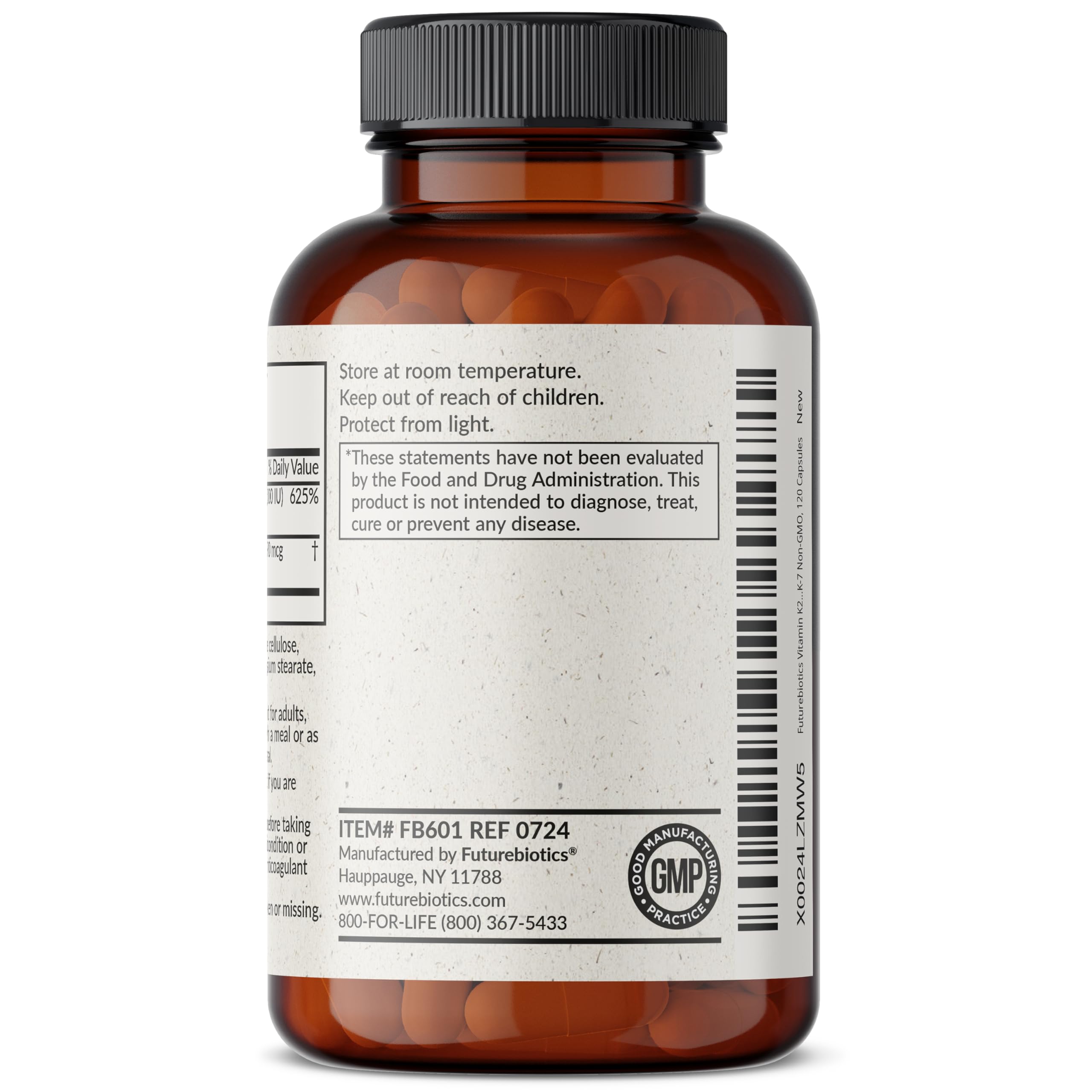 Supplement facts and ingredient list for Futurebiotics K2+D3