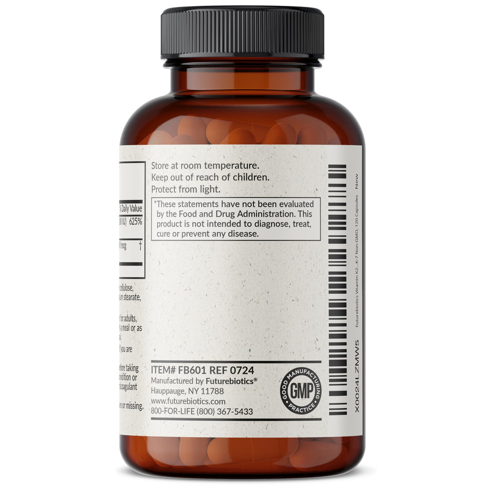Supplement facts and ingredient list for Futurebiotics K2+D3