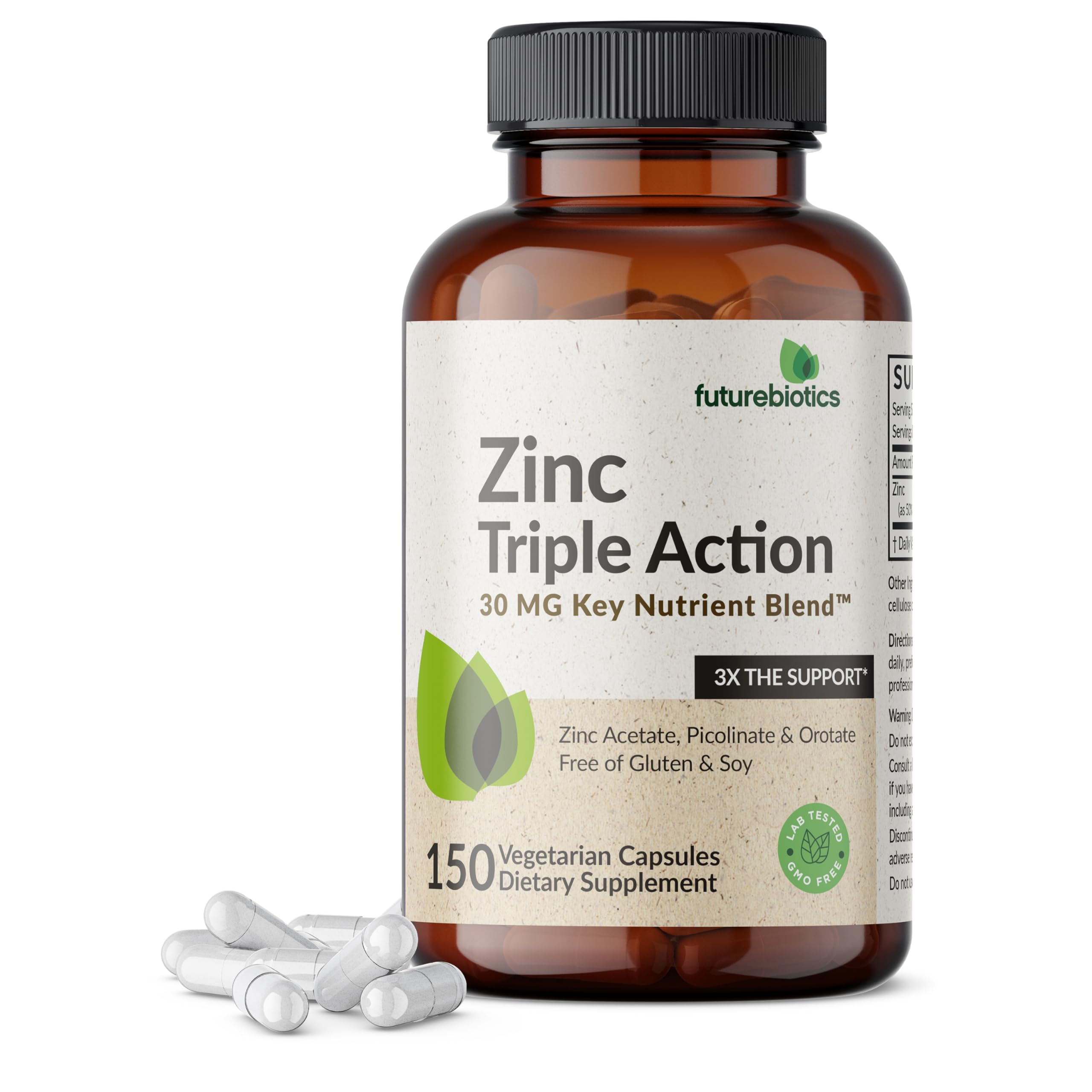 Front label of Futurebiotics Zinc Triple Action bottle