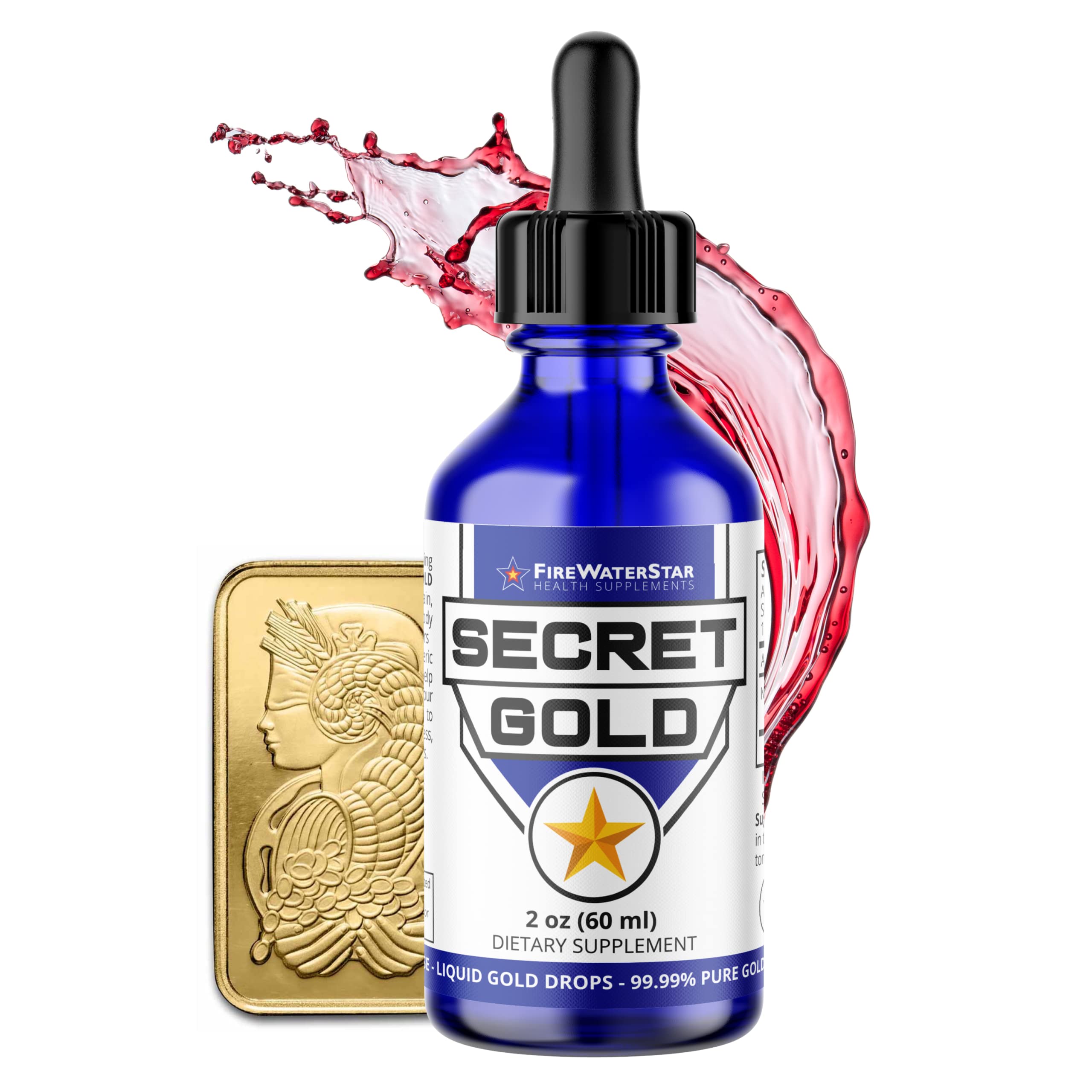 Hero shot: FWS Colloidal Gold Liquid Drops bottle in ruby red