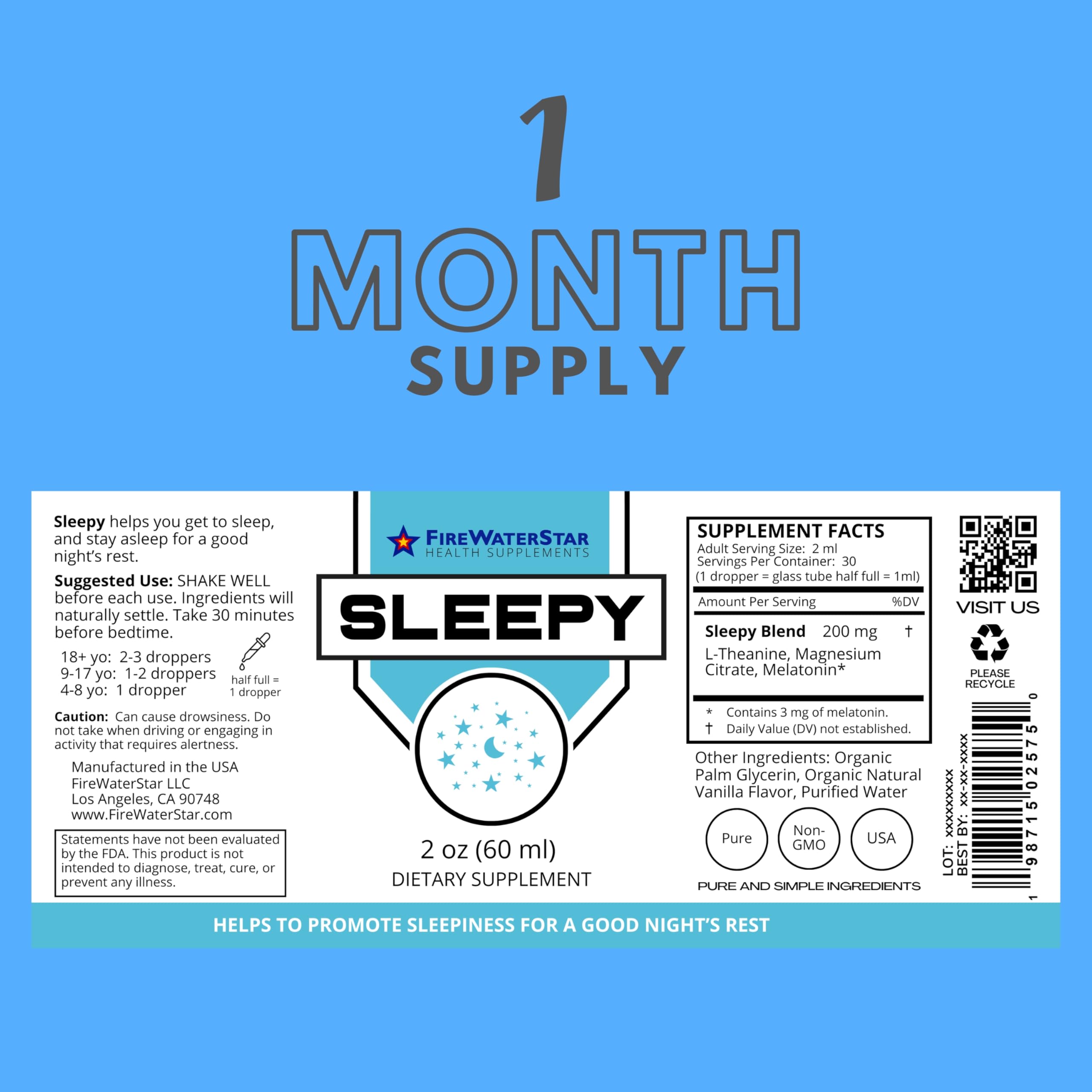 Premium glass bottle of FWS Sleepy sleep aid