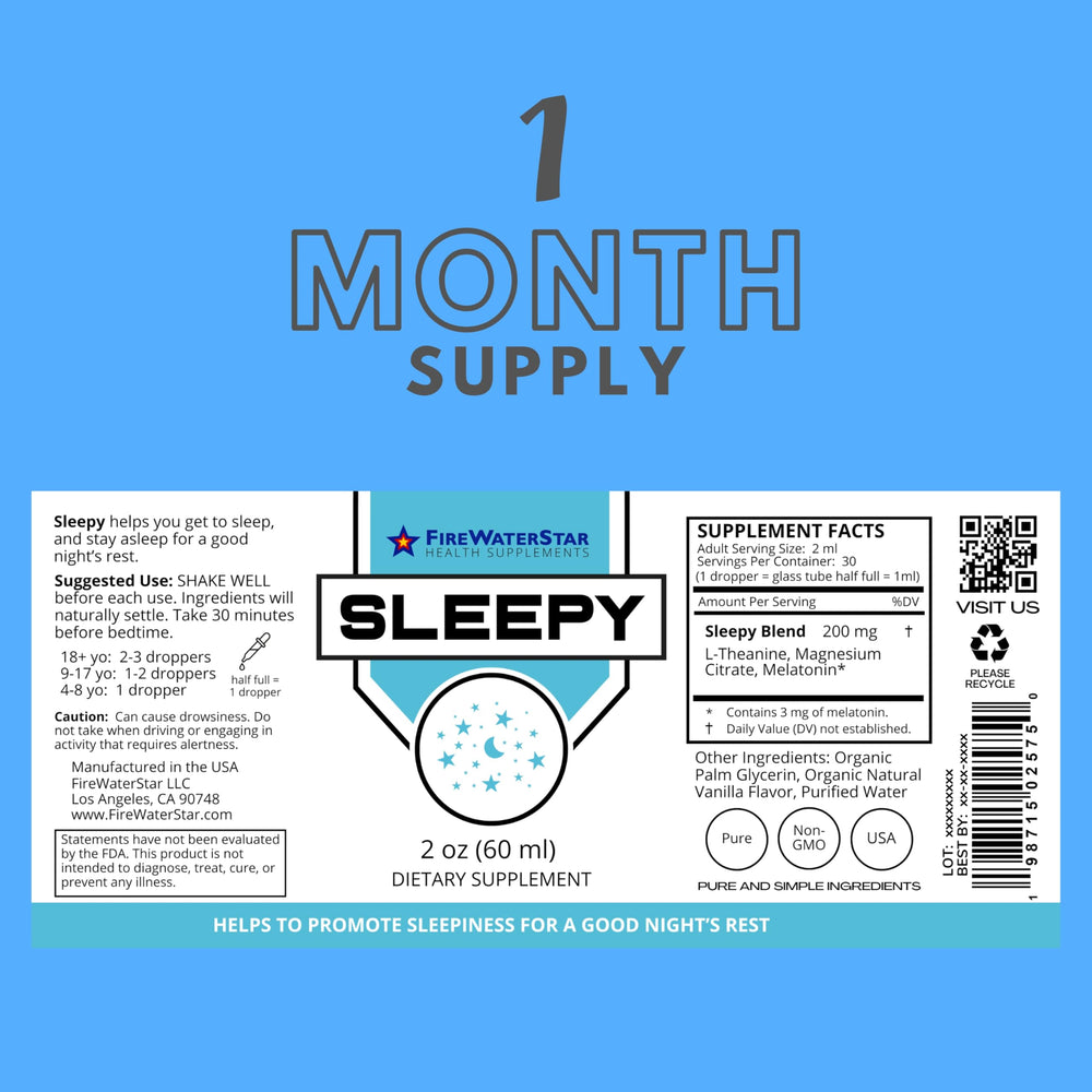 Premium glass bottle of FWS Sleepy sleep aid