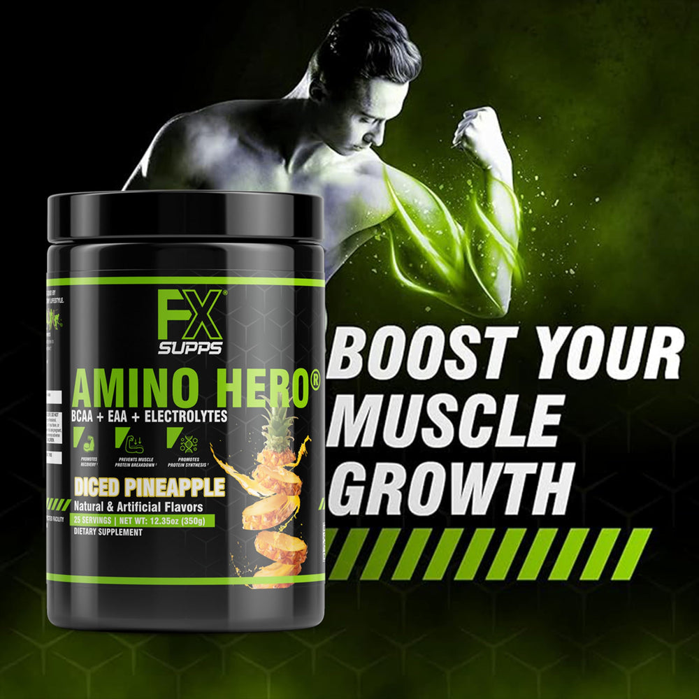 Serving scoop with Pineapple-flavored Amino Hero powder