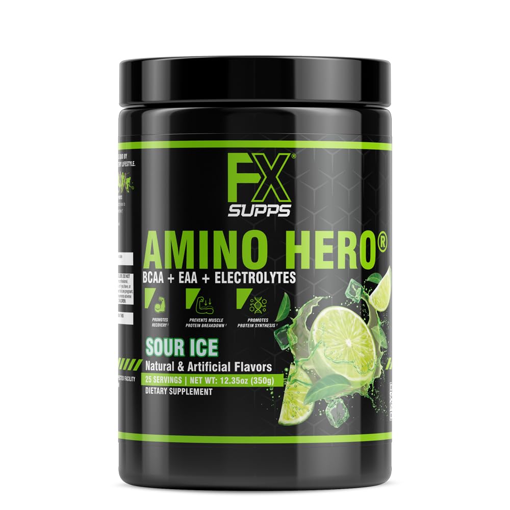 Front view of FXSUPPS Amino Hero Sour Ice bottle