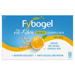 Fybogel Hi Fibre Orange Flavour sachets packaging front