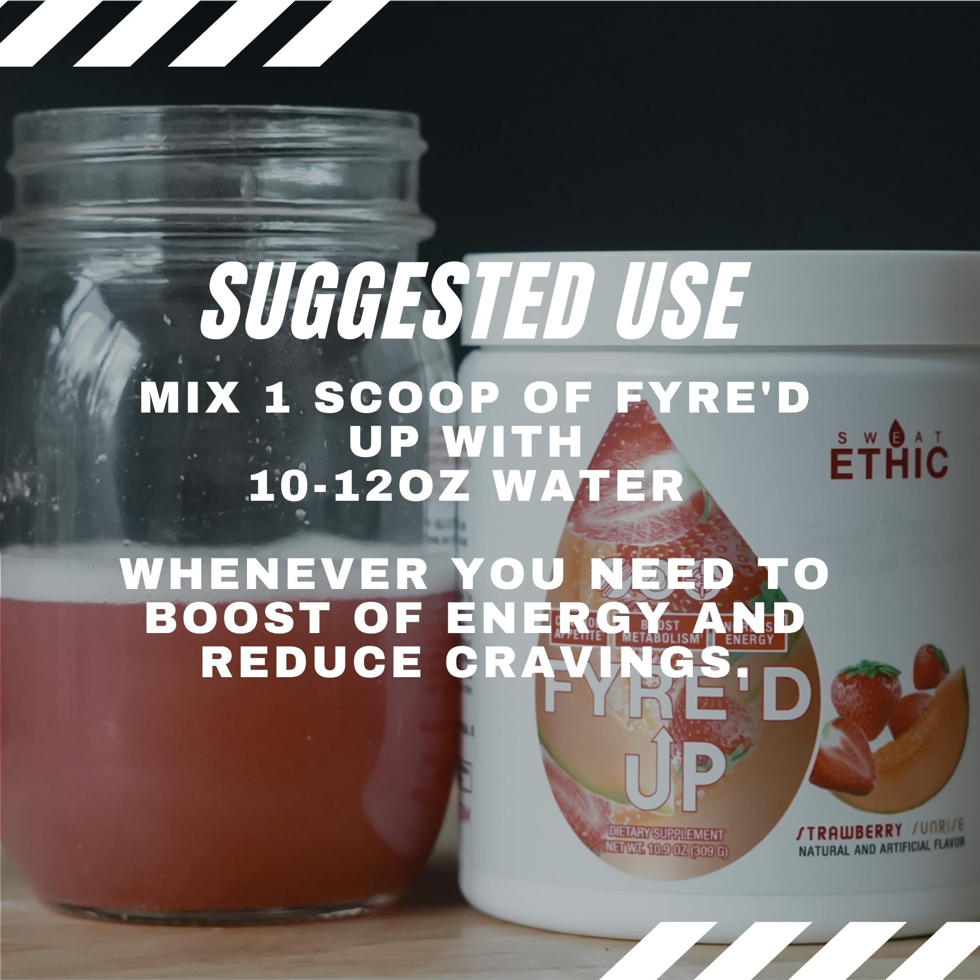 FYRE'D UP pre-workout energy powder being mixed with water