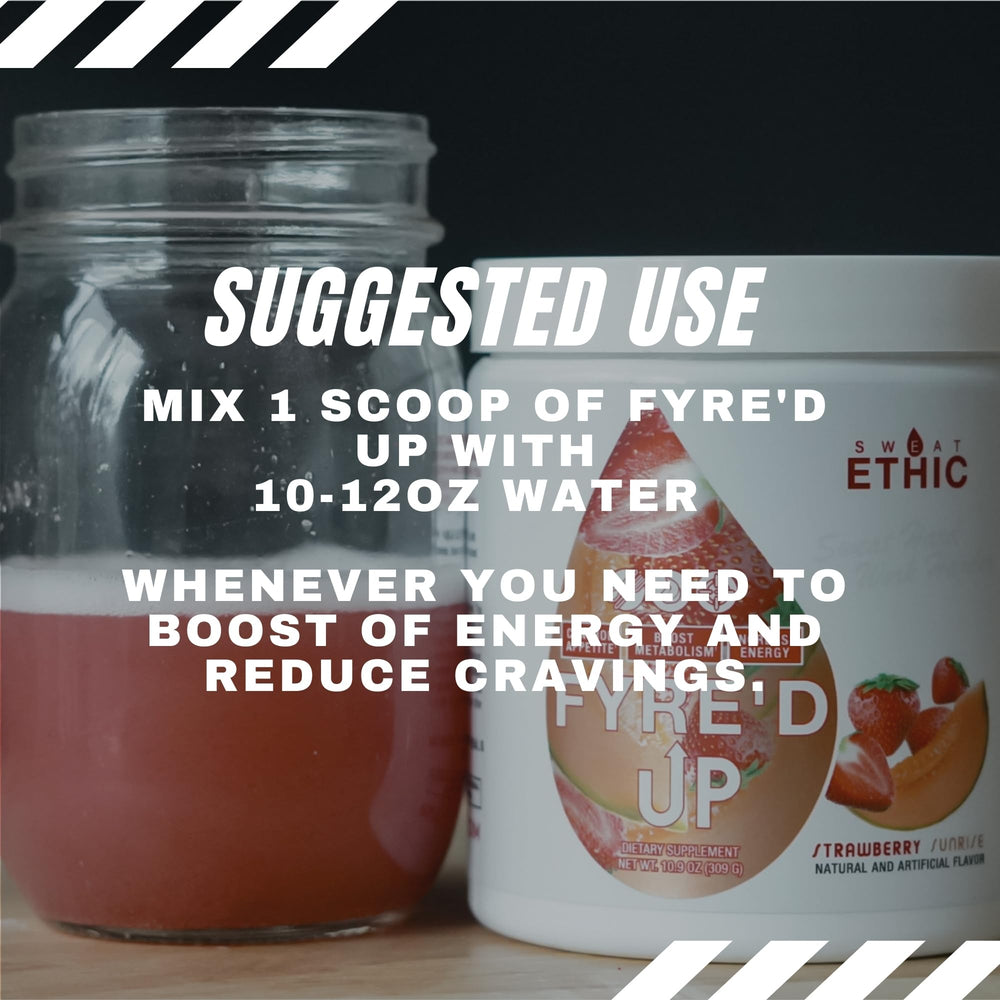 FYRE'D UP pre-workout energy powder being mixed with water