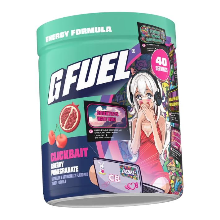 G Fuel Clickbait packaging featuring Cherry Pomegranate label