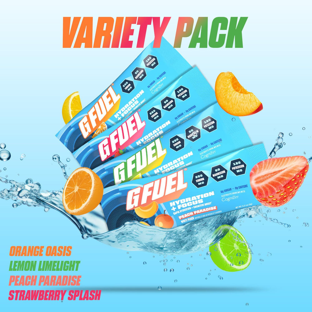 G Fuel Electrolytes Orange Packets provide quick hydration with zero sugar for sustained mental clarity.