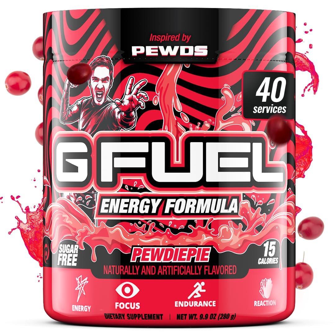 G Fuel PewDiePie Lingonberry bottle with label and 9.9 oz size
