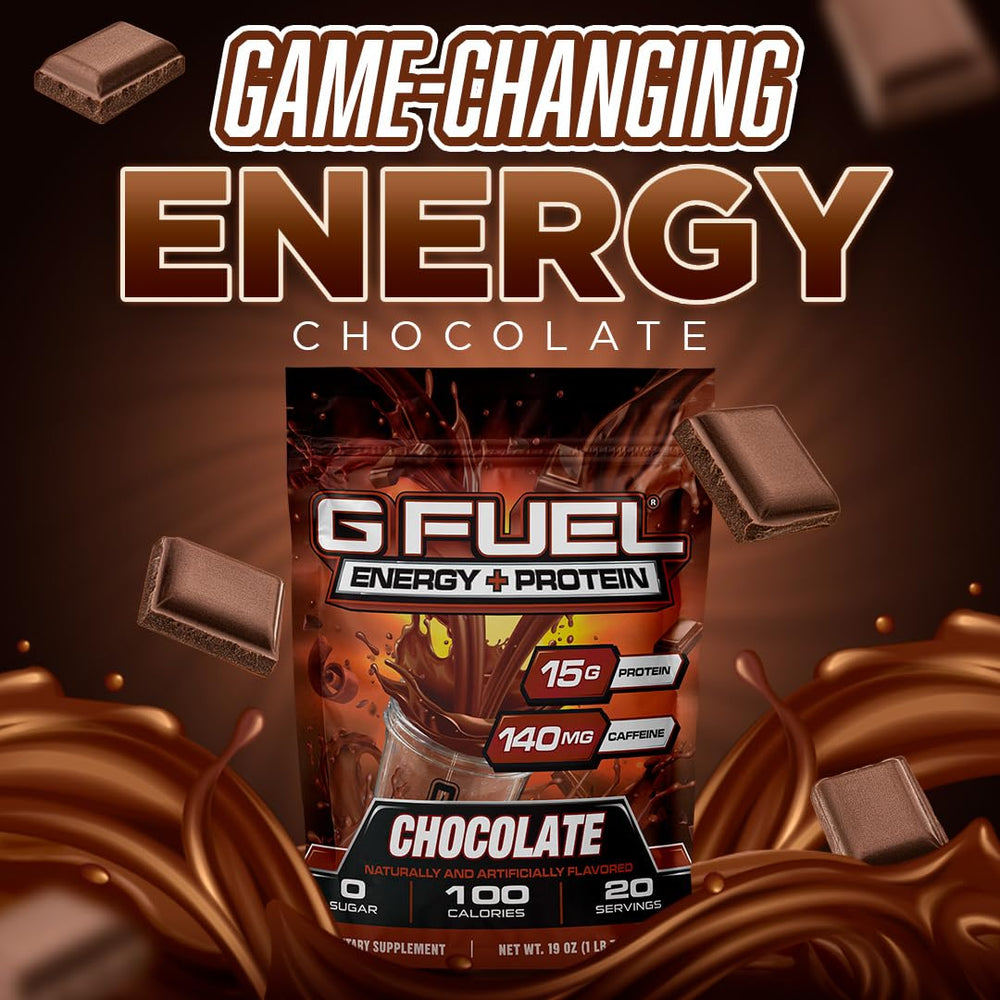 G Fuel protein-energy powder chocolate scoop dispensing for easy serving