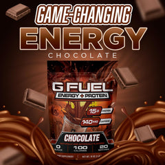 G Fuel protein-energy powder chocolate scoop dispensing for easy serving