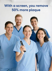 G5S Black toothbrush displaying the smart screen in use