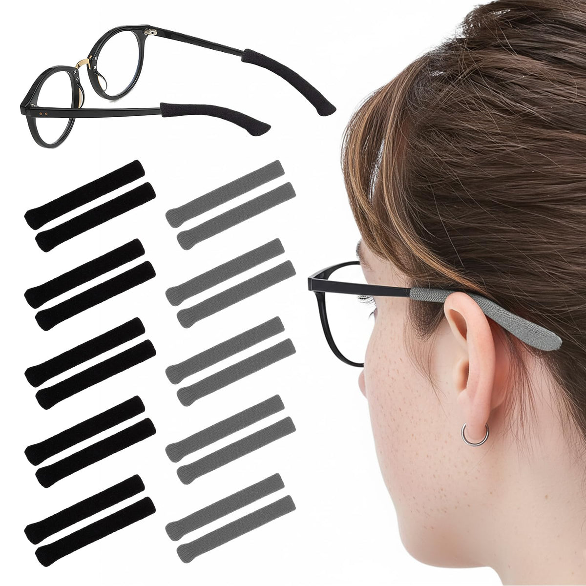 Gaahkai ear cushions for glasses - soft behind-the-ear pads (black/gray)