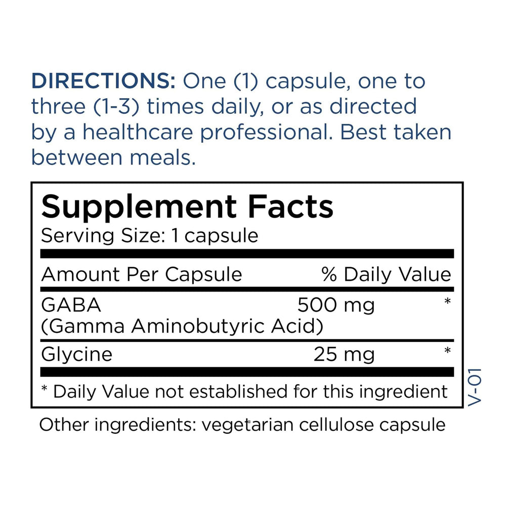 Label highlighting no fillers in GABA 500mg capsules