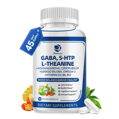GABA 750mg with L-Theanine, 5-HTP, Ashwagandha, Lemon Balm, Ginkgo Biloba and Omega-3 – hero image