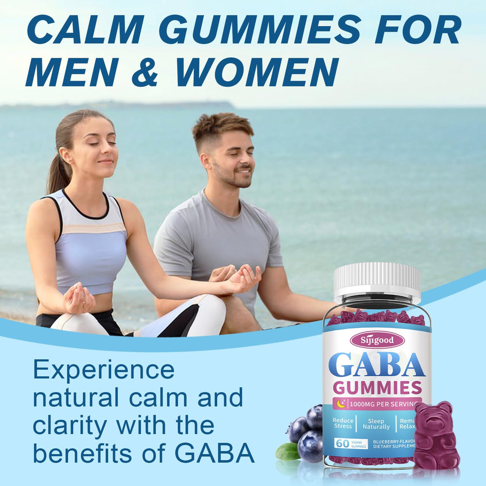 GABA gummies packaging showing 120-count, vegan and gluten-free features.