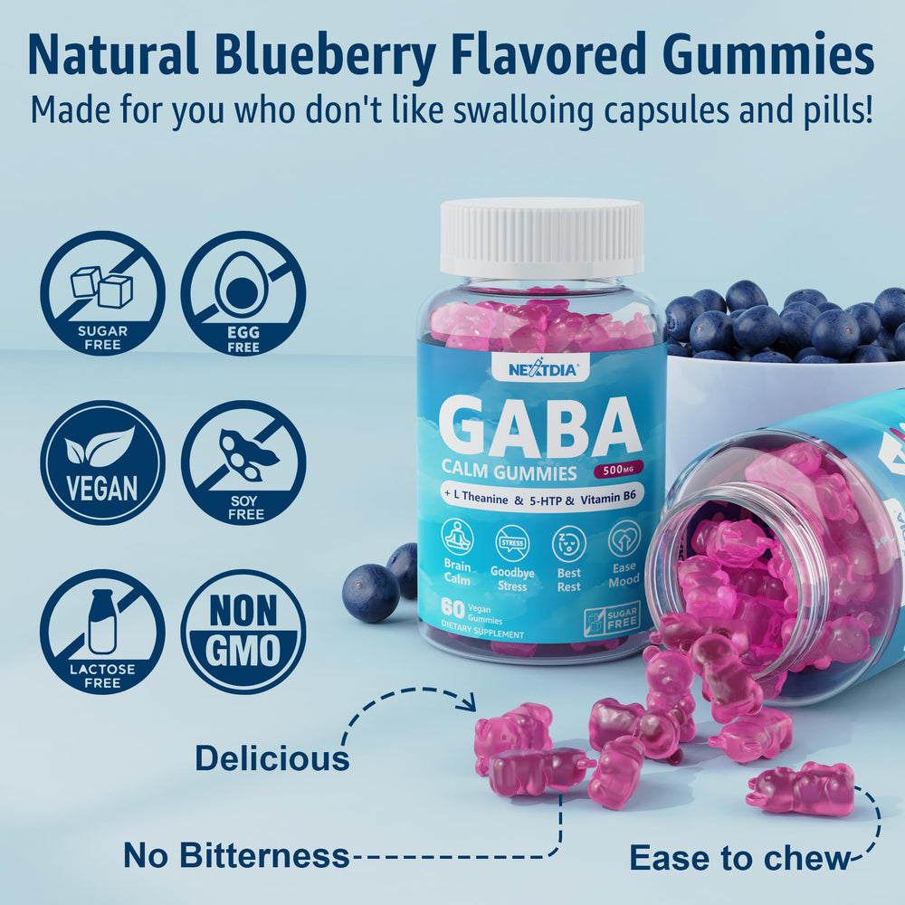 GABA Gummies with L-Theanine, 5-HTP, D3, B12 and Ashwagandha ingredients