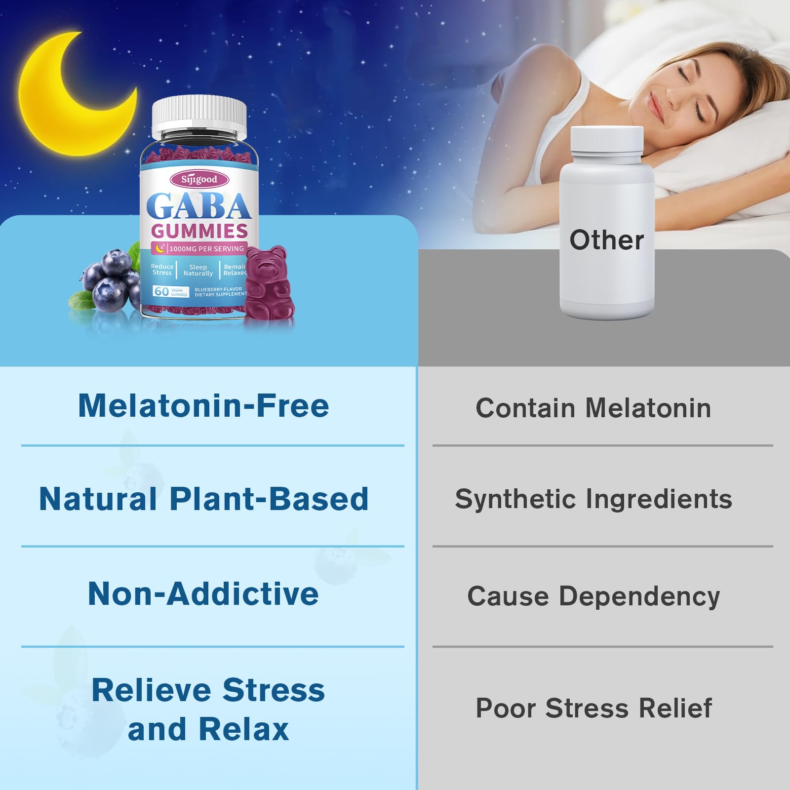 Close-up of gummies highlighting texture and vegan formula for relaxation and mood support.