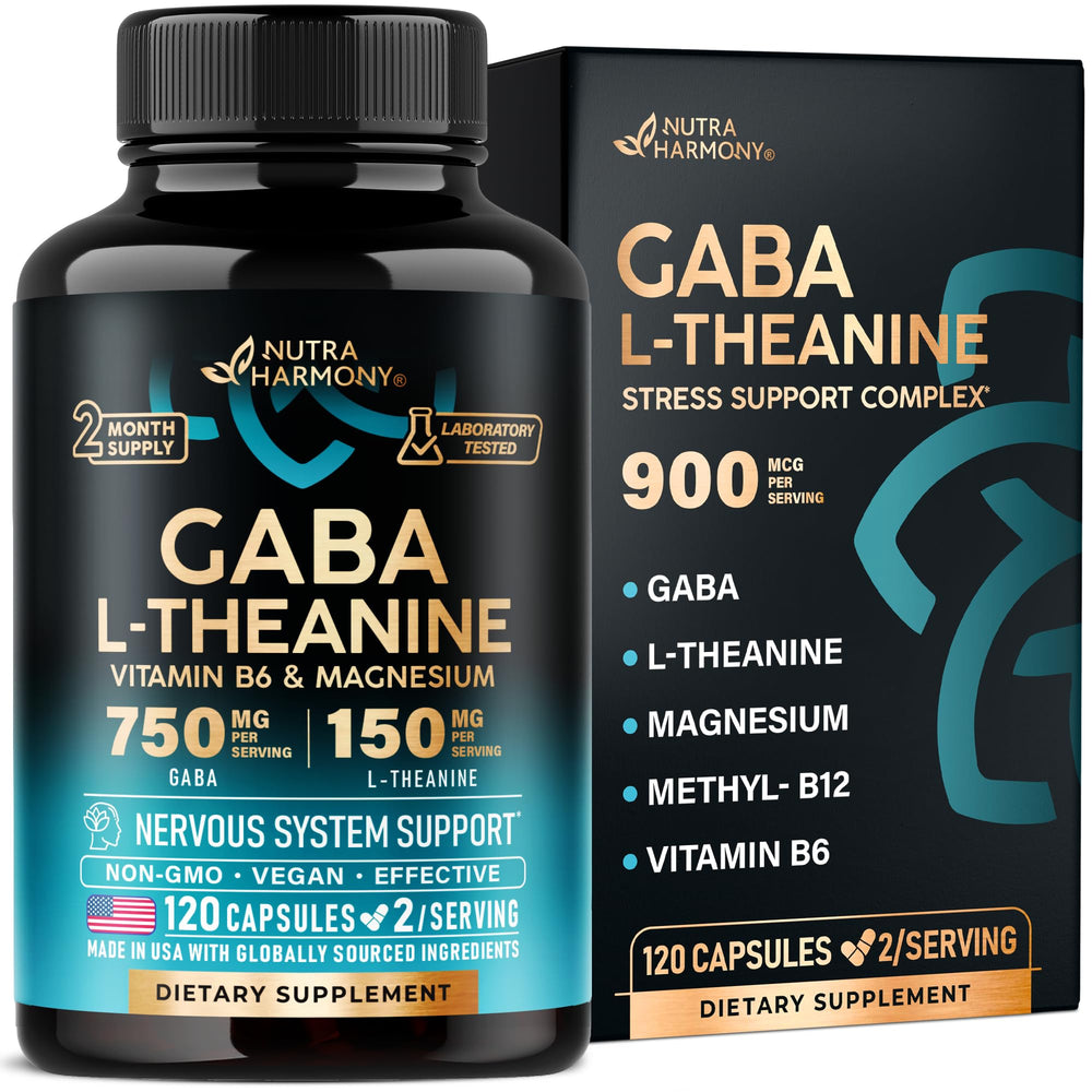 GABA L-Theanine 900mg capsules bottle - Made in USA