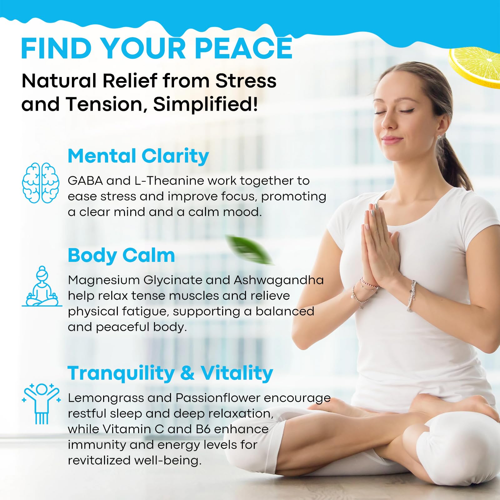 GABA L-Theanine Drops lemon flavor bottle with dropper