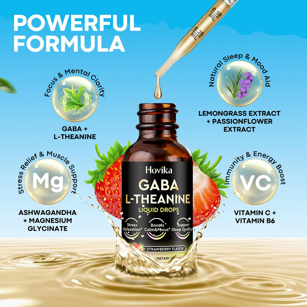 2 oz bottle of GABA L-Theanine Drops with Strawberry flavor