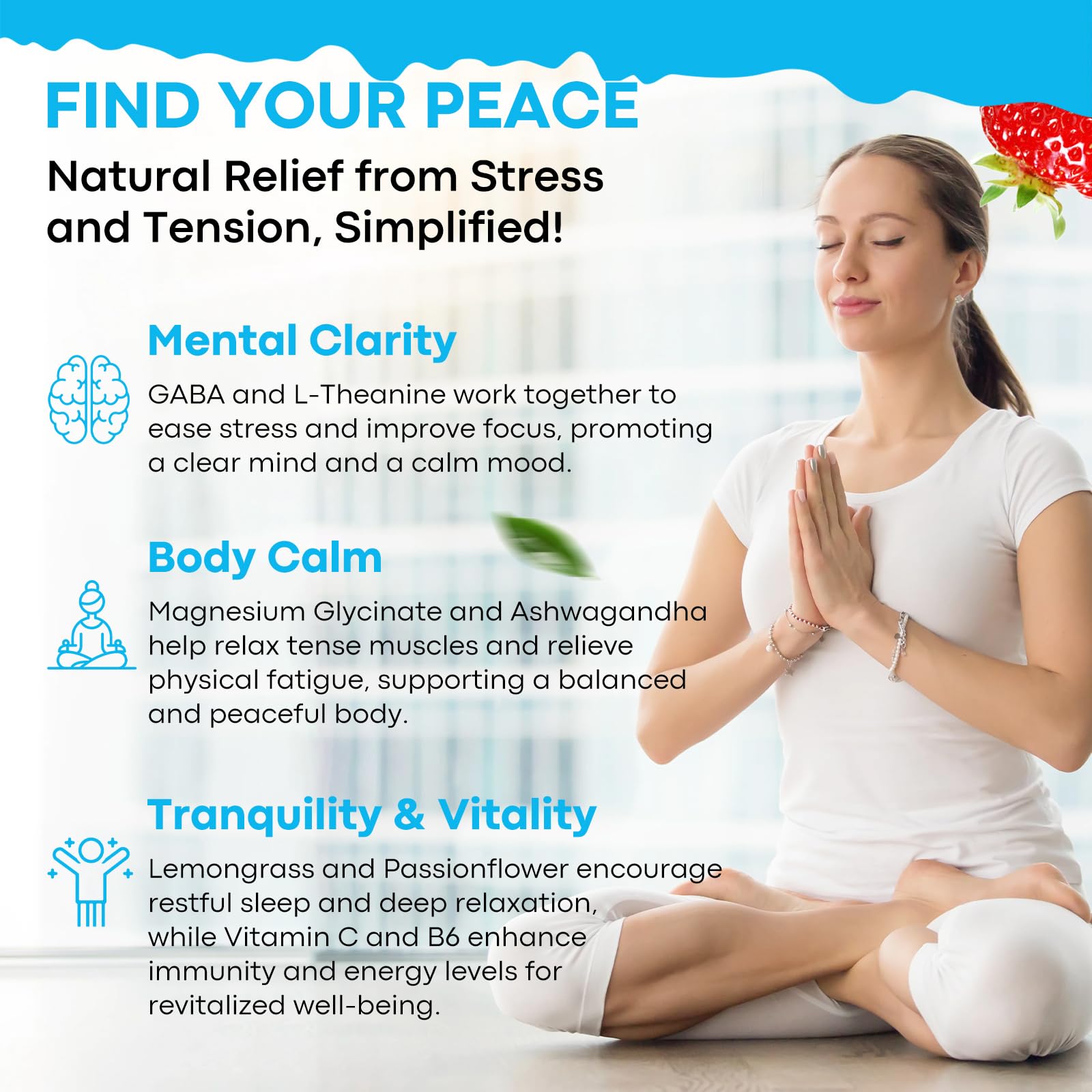 Label showing GABA, L-Theanine, Ashwagandha and vitamins