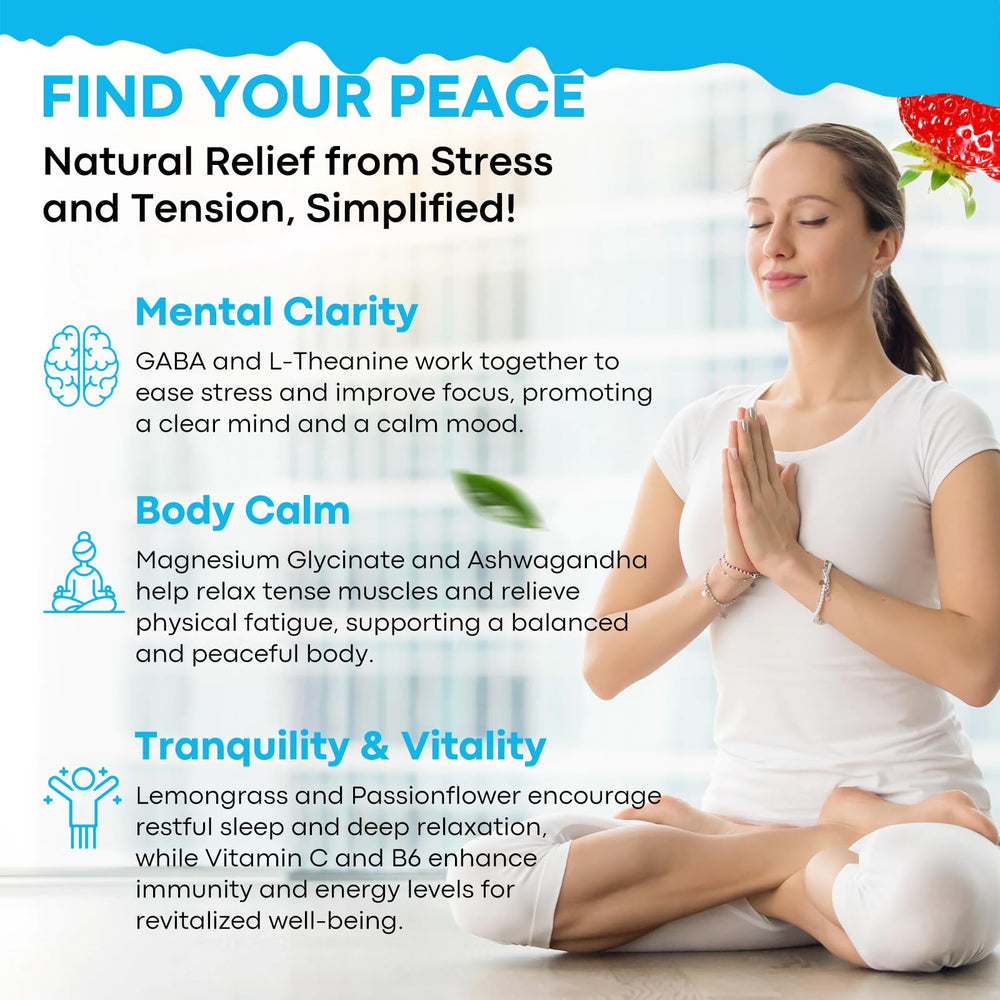 Label showing GABA, L-Theanine, Ashwagandha and vitamins