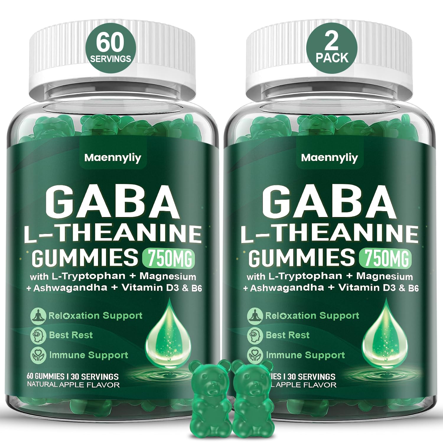 Bottle of GABA L-Theanine gummies apple flavor for adults