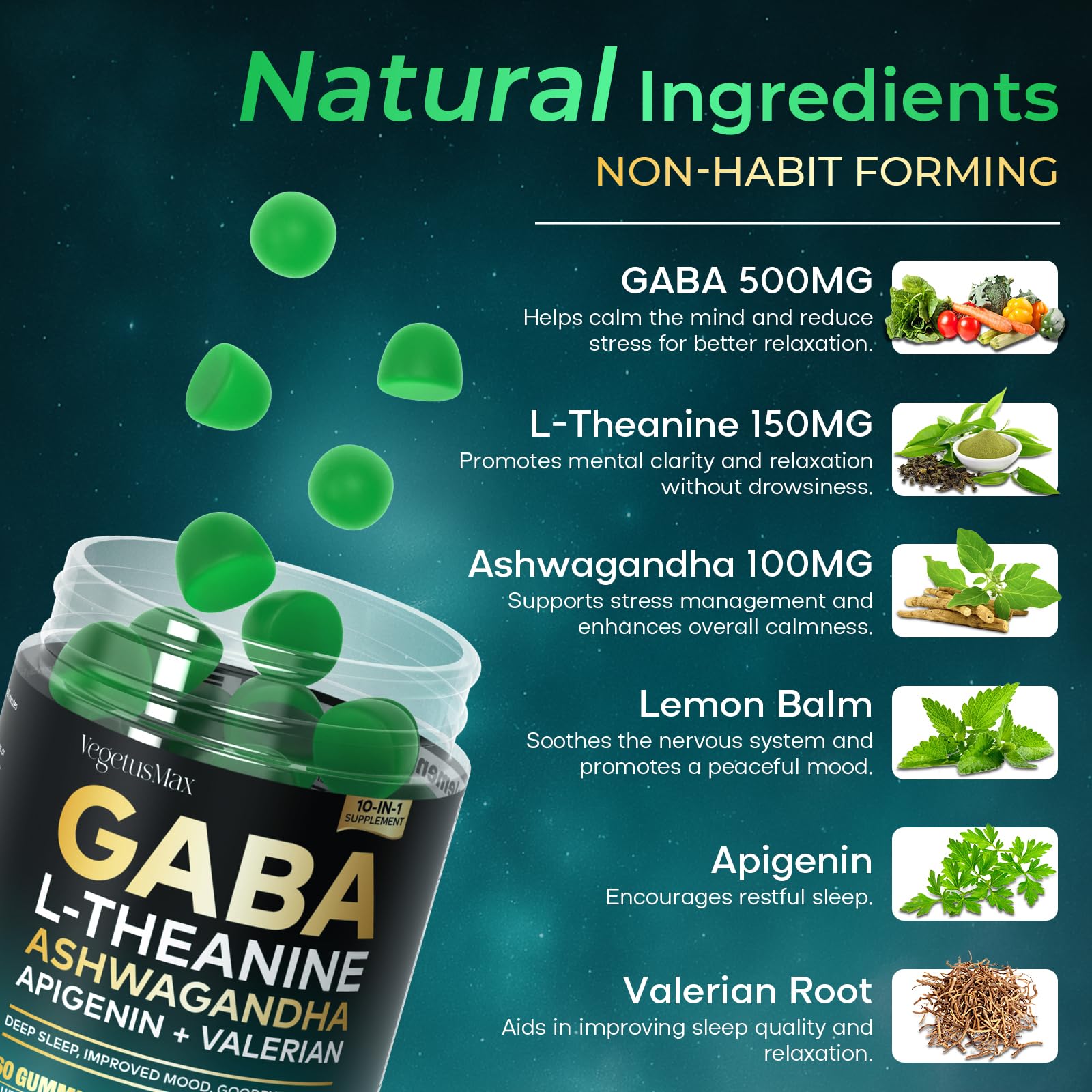 GABA L-Theanine Gummies Blueberry flavor close-up