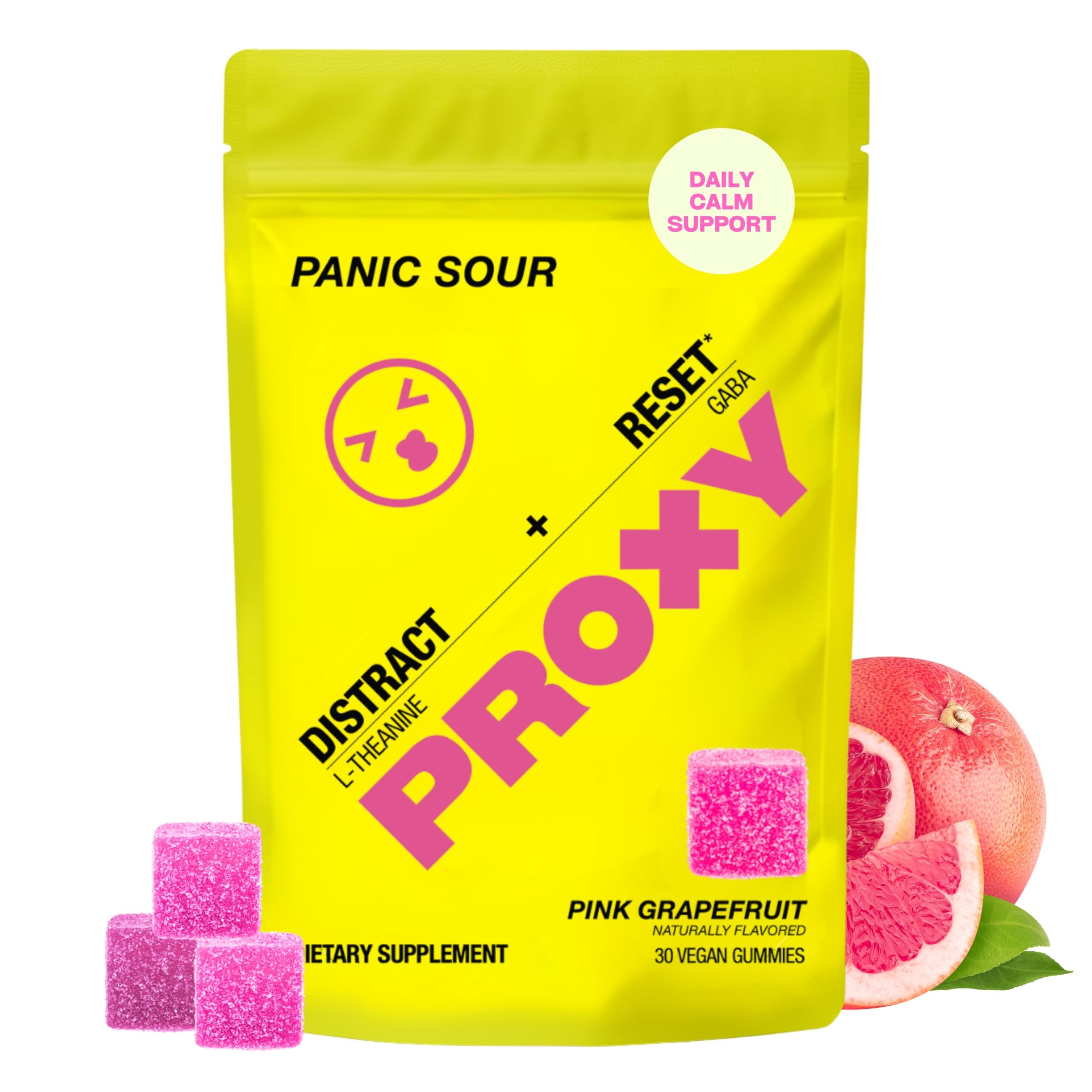 GABA and L-Theanine gummies grapefruit front view, 30 count