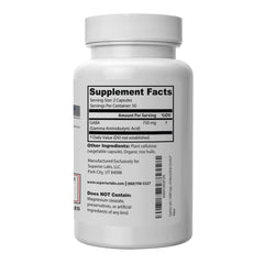 Close-up of GABA 750mg bottle label