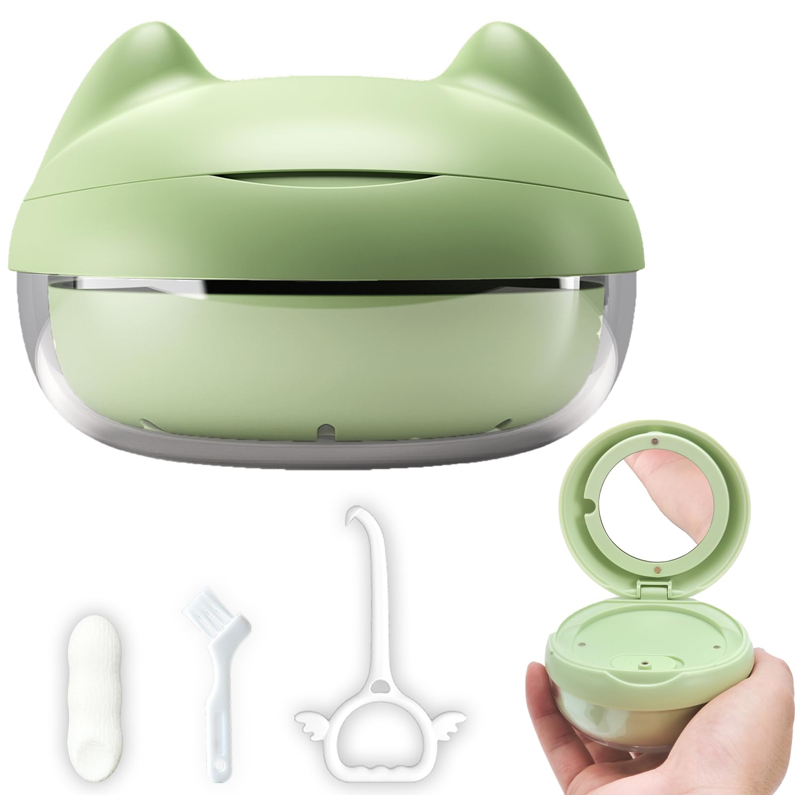 Gaboolo Green Cat retainer case front view