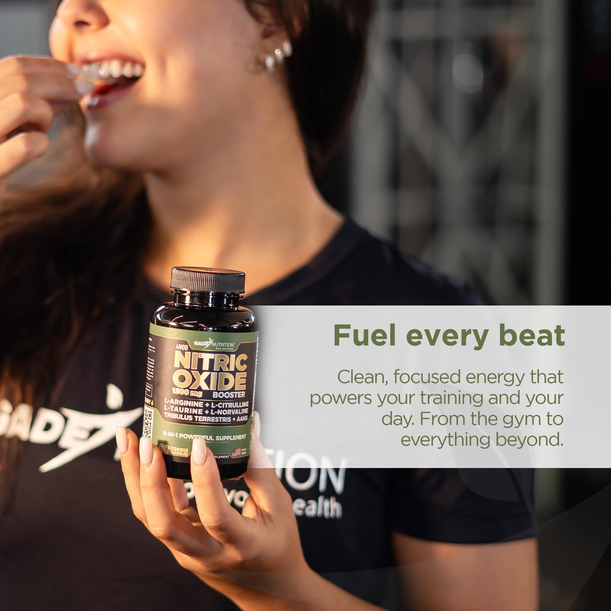 Close-up of nitric oxide supplement capsules