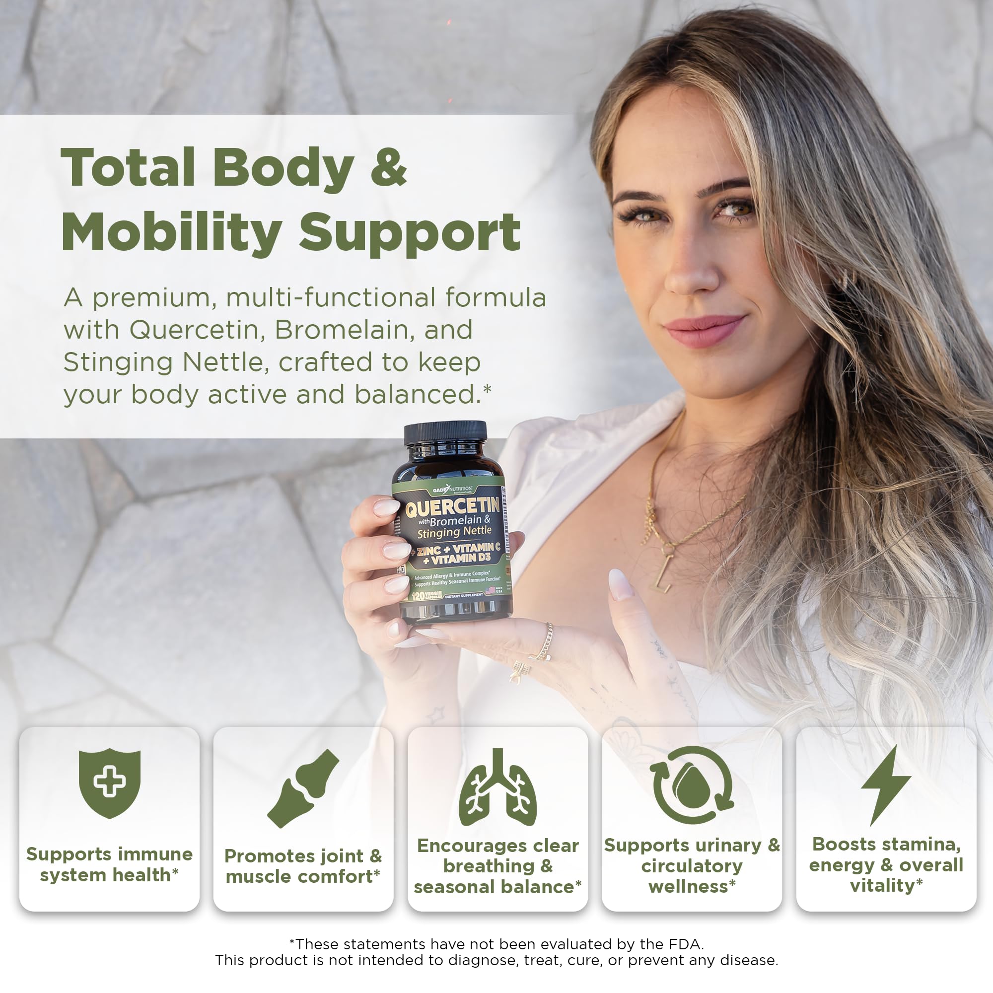 Gade Nutrition Quercetin 500mg bottle back with supplement facts