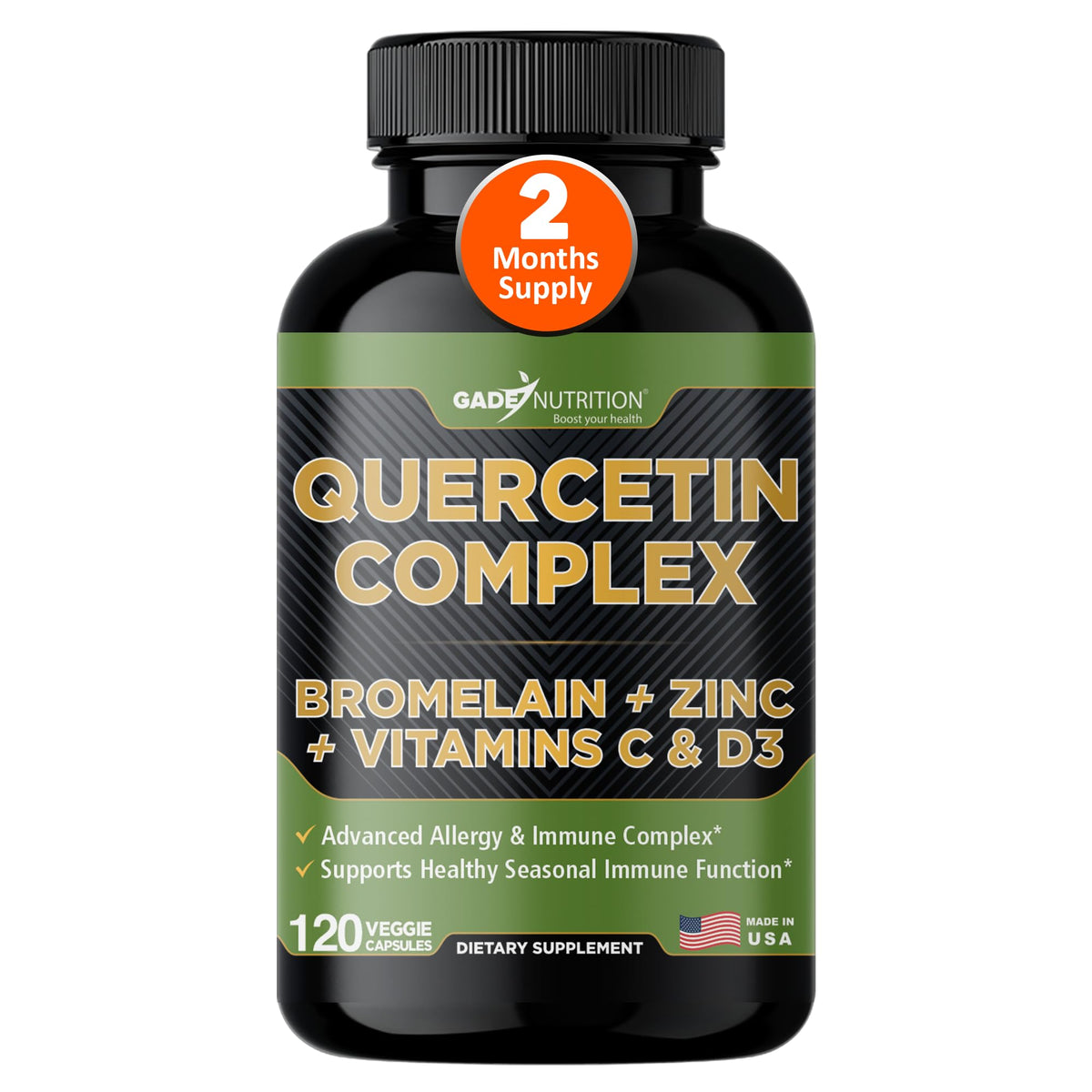Bottle of Gade Nutrition Quercetin Complex with Bromelain and Vitamin C