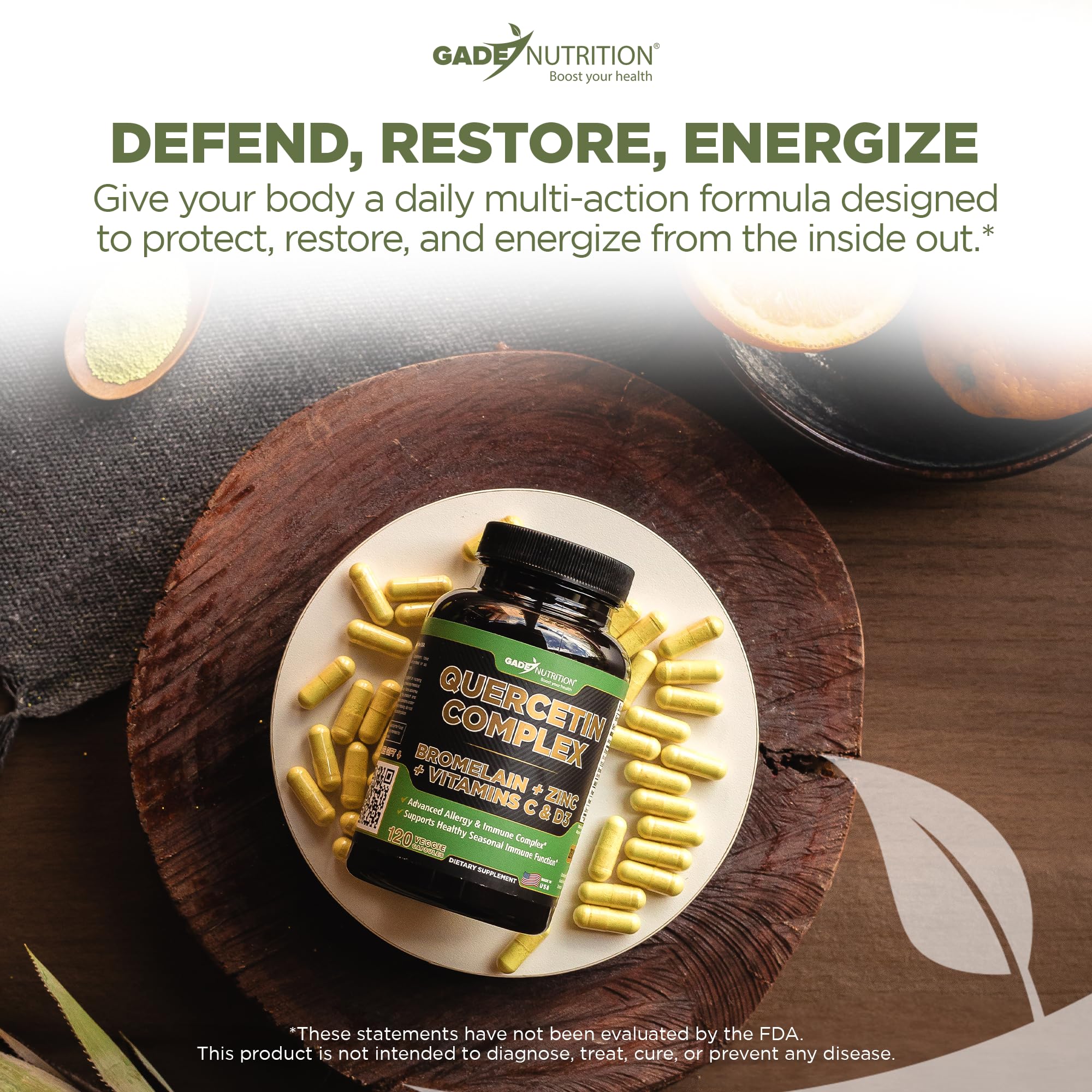 Front of Gade Nutrition Quercetin Complex box showing ingredients